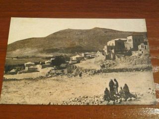 Vintage 1940s Postcard Palestine Village Of Sychar & Mt Gerizin Greek Convent