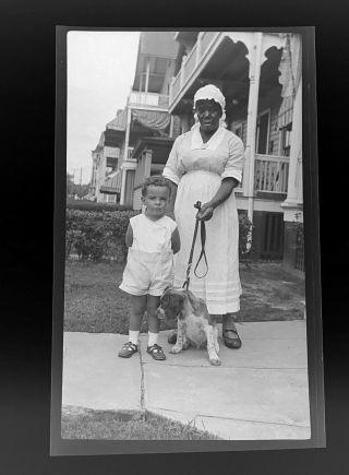 Black Woman And Child Posing With Pet Dog Photographic Negative Picture Snapshot