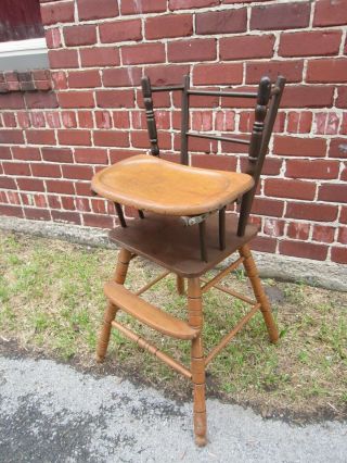 Vintage Child ' s High chair wooden 1950 ' s all unusual 2