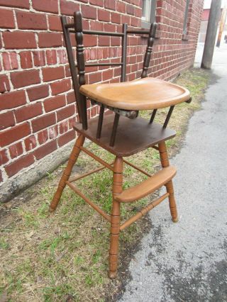 Vintage Child ' s High chair wooden 1950 ' s all unusual 3