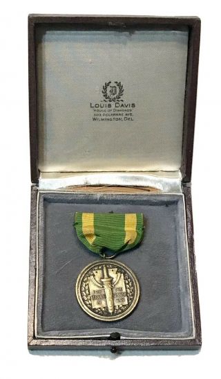 Vintage Antique Spanish American War Medal For Service Pin Badge Ribbon Case