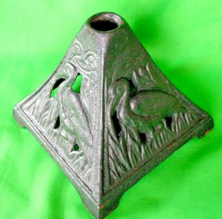 Old Antique Victorian Cast Iron Oil Lamp Base With Stork / Crane Decoration