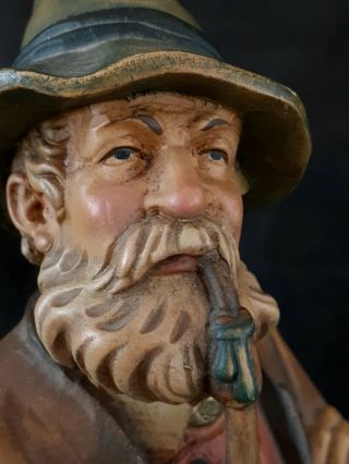 Vintage Black Forrest Wooden Hand Carved " Smoker " Statue 6 Inches