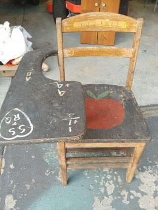 Vintage Solid Oak School Student Desk / Chair.  Painted Really Cute