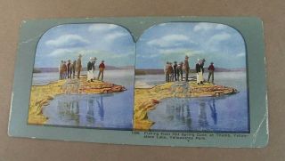 Vintage Stereoview Card Hot Springs Cone At Thumb Yellowstone Lake 1286