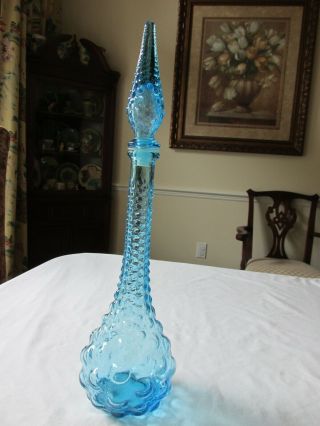 Vintage Mcm Empoli Italian Glass Ice Blue Bubble Genie Bottle Decanter 19 1/2 "