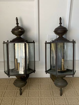 Set Of 2 Vintage Outdoor Colonial Porch Wall Light Sconce Lanterns