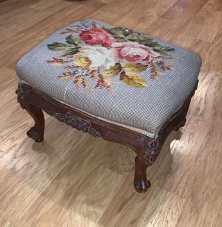 Vintage Wood Needlepoint Foot Stool Great Project