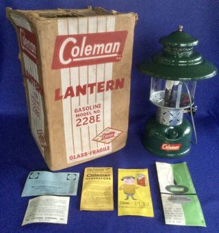 Vintage 1959 Coleman 228e Big Hat Lantern With Box & Paperwork Usa