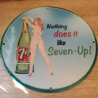 Old Vintage 7 Up Porcelain Advertising Metal Sign Soda Gas Station Soda Cola