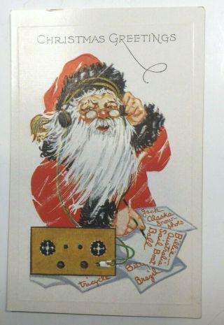 Vintage Christmas Postcard,  Santa On Radio,  Letters,  Embossed,  Unposted