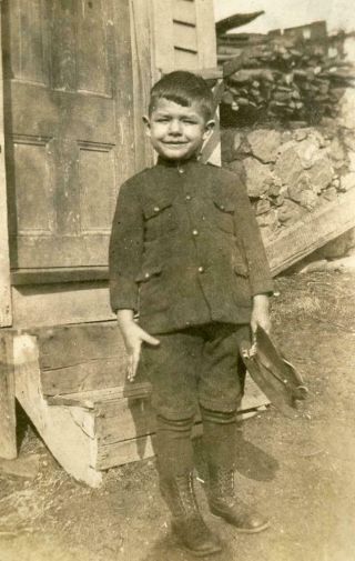 Vt604 Vtg Photo Little Boy Wearing A Uniform,  Hat Off C Early 1900 