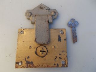 Antique Steamer Trunk Parts Rectangular 3 1/4 " X 2 1/2 " Lock Set W/key