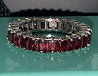 Vintage Sterling 925 Emerald Cut Garnet Eternity Band Ring Size 8