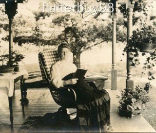 Y31 Vtg Photo " Nannie " Porch Reading Rocker,  Erie Beach,  Pa C 1909