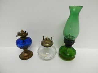 3 Vintage Coloured Glass Oil Lamps Sail Boat Brand Lamplight Farms B45