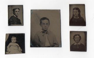 5 Tintypes Baby Boy 3 Young Women Civil War Era Antique