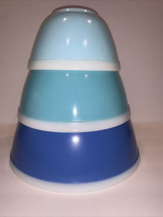 Htf Vintage Rare Pyrex Bowl Set White Rim Blue Turquoise 401,  402,  403