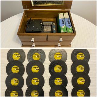 Vtg Thorens Ad 30 Music Box 20 Disks Boxes Wind Up Switzerland