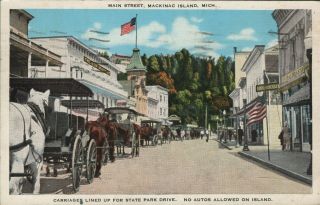 Vintage Michigan Mi Postcard Horse Carriages State Park Dr Mackinac Island 1946