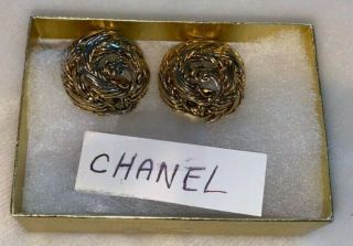 Chanel Vintage 1980s Clip On Round Knot Gold Plated Earrings
