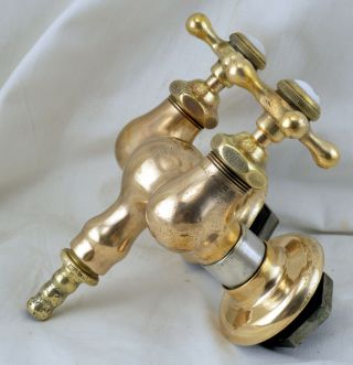 Antique Mueller Claw Foot Tub Brass Faucet Add A Shower & Porcelain Cap Handles