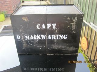 Vintage Black Metal Solicitors Deed Box Two Handles - No Key Capt.  Mainwaring