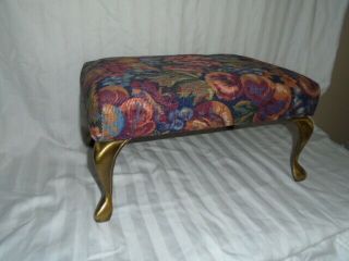 Vintage Foot Stool With Brass Legs