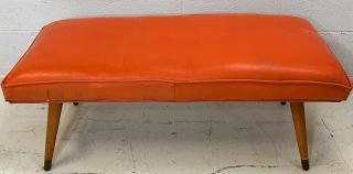 Vtg Retro Mid Century Modern Foot Stool Ottoman Orange Footstool Danish Bench