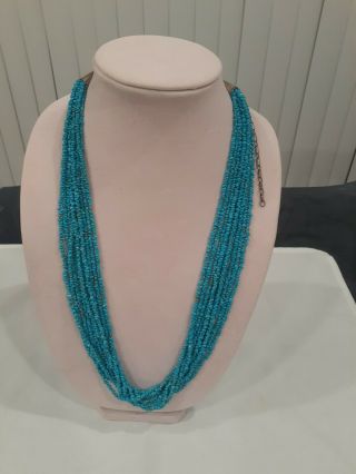 Vintage 925 Sterling Silver Native American Navajo Turquoise Strand Necklace