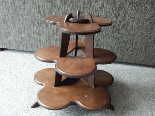 Vintage Wooden Clover 3 Tier Display Stand Table Folding Asian Clip Together