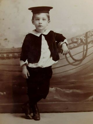 Cabinet Card Adorable Little Boy In Front Of A Boat Prop Outfit Portland Or
