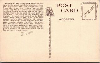 Vintage PNC postcard,  Summit of Mt.  Tamalpais,  California 2