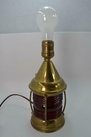 Vintage Perko Perkins Marine Lamp & Hardware Corp Red Glass Ship Table Lamp R2t