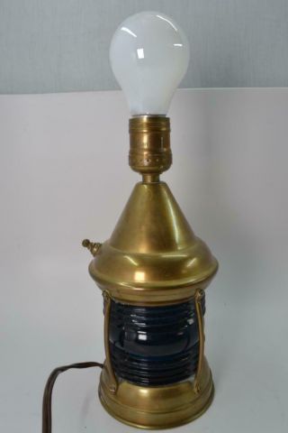 Vintage Perko Perkins Marine Lamp & Hardware Corp Blue Glass Ship Table Lamp R2t