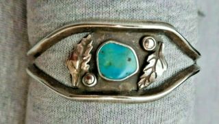 Vtg.  Old Pawn Navajo Sterling Silver & Turquoise Cuff Bracelet