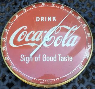 Vintage 50’s 495a Drink Coke Sign Of Good Taste Coca - Cola Pam Glass Thermometer