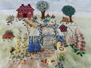 Vintage Hand Embroidered Picture Panel/collage Stunning Techniques