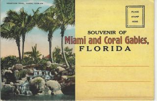 Vintage Miami And Coral Gables Florida Souvenir Folder Color