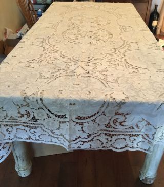Vintage Banquet W/napkins Tablecloth Italian Linen,  Embroidery,  Cut Work W/bridges