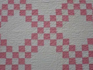 So Vintage 30s Pink & White Irish Chain QUILT 83x66 Scalloped Border 6