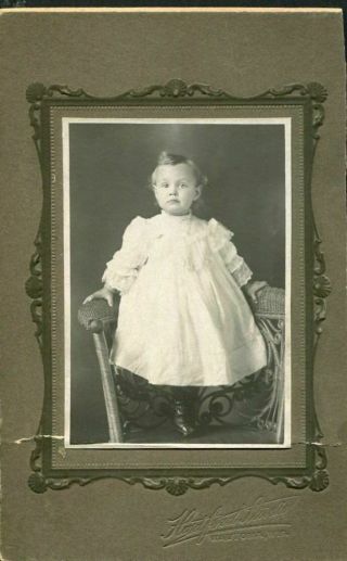 Antique Matted Photo Adorable Child Standing On Rattan Chair Wautoma Wi