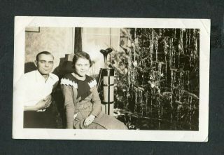 Vintage 1920s Photo Man & Pretty Girl W/ Golf Clubs Under Christmas Tree 410171