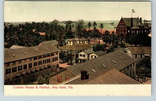 636 Vintage Postcard,  Custom House And Harbor,  Key West,  Fla.