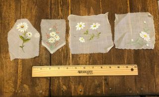12 vintage Swiss embroidered floral handkerchief samples on linen c.  1930 - 50s 3