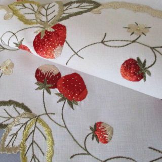 Antique Linen Hand Embroidered Society Silk 20 " Round Centerpiece Strawberries