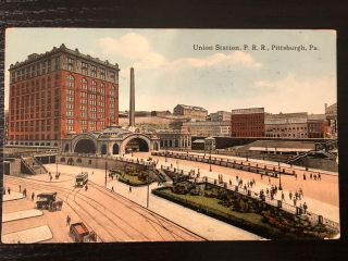 Vintage 1914 Postcard Union Station Train Railroad Pittsburgh Pa