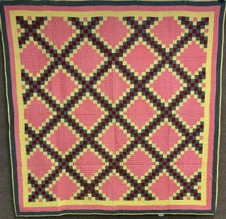 Christmas Charm C 1890 - 1900 Irish Chain Quilt Antique Red Green Lancaster Co Pa