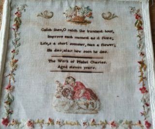 Antique Embroidery Sampler By Mabel Charles Age11 Yrs Wool And Silks