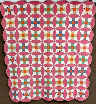 Colorful Pa C 1930s Improved Nine Patch Quilt Vintage Pink Feedsack